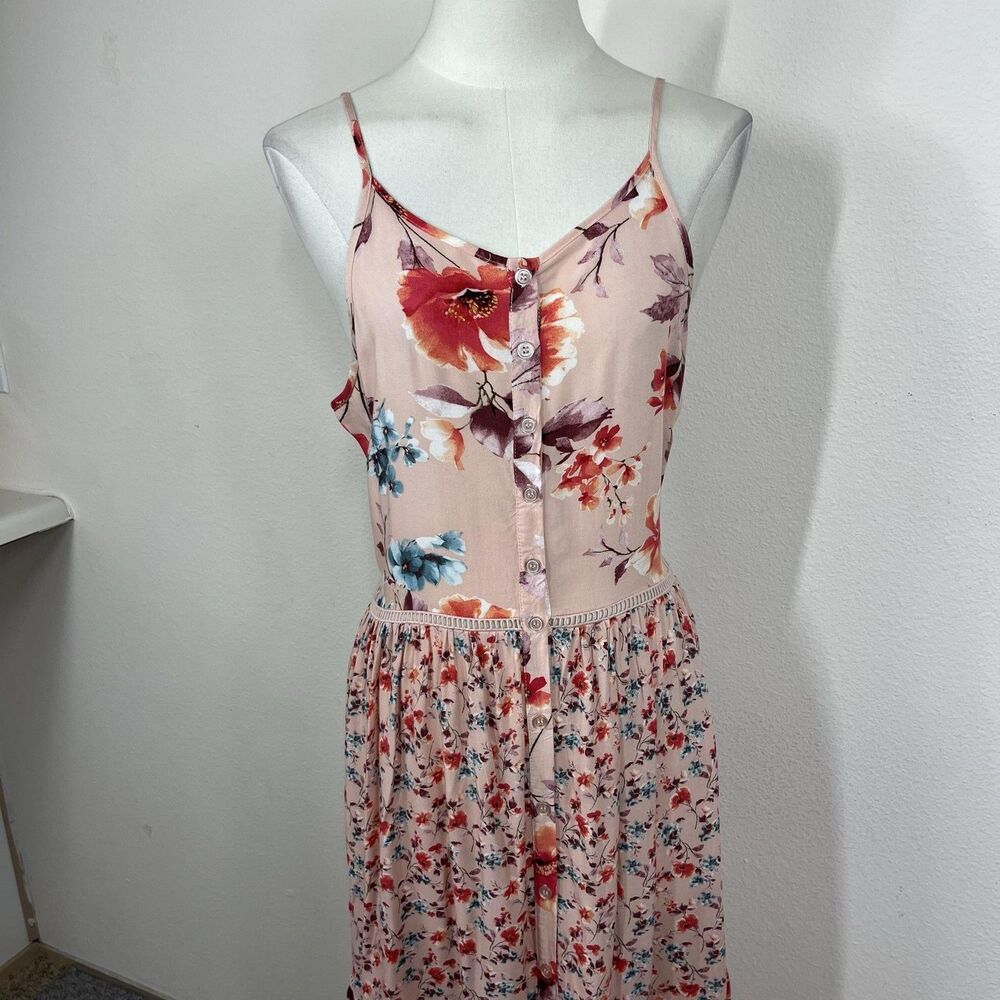 Band Of Gypsies Dress Women Small Pink Floral Midi Sundress Boho Prairie Cottage - Picture 3 of 8